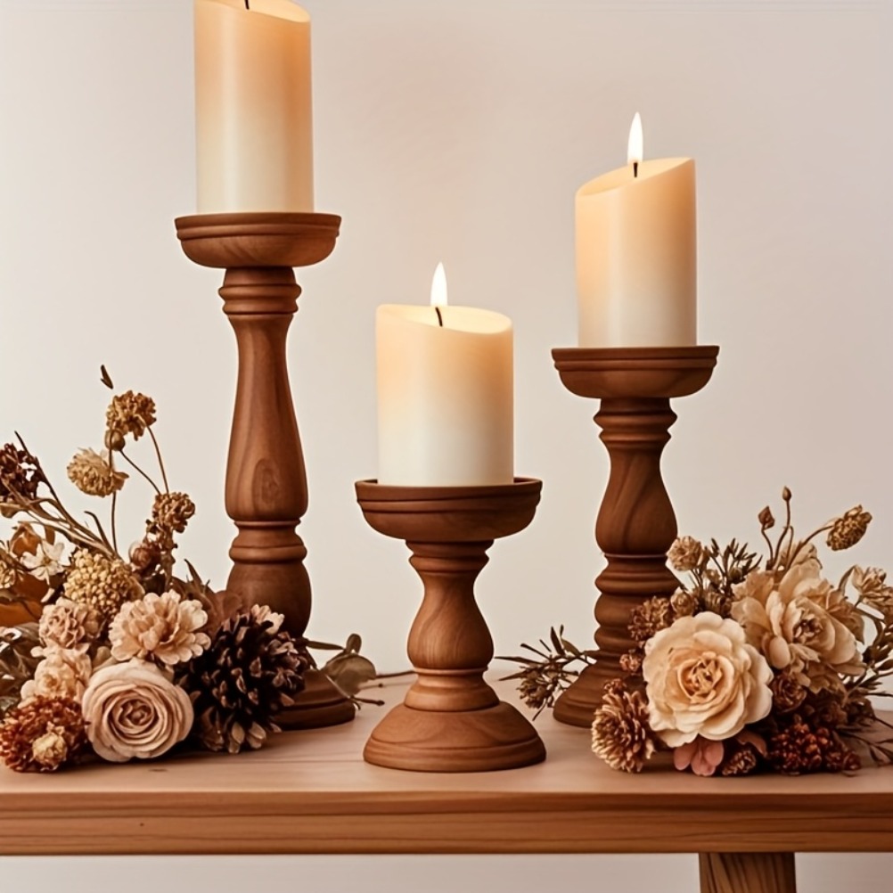 Candle Zero - Portacandele Vintage in Legno 3 Pezzi,